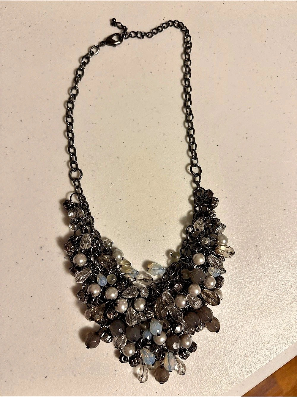 Gunmetal Statement Necklace in Gray & Silver Like New